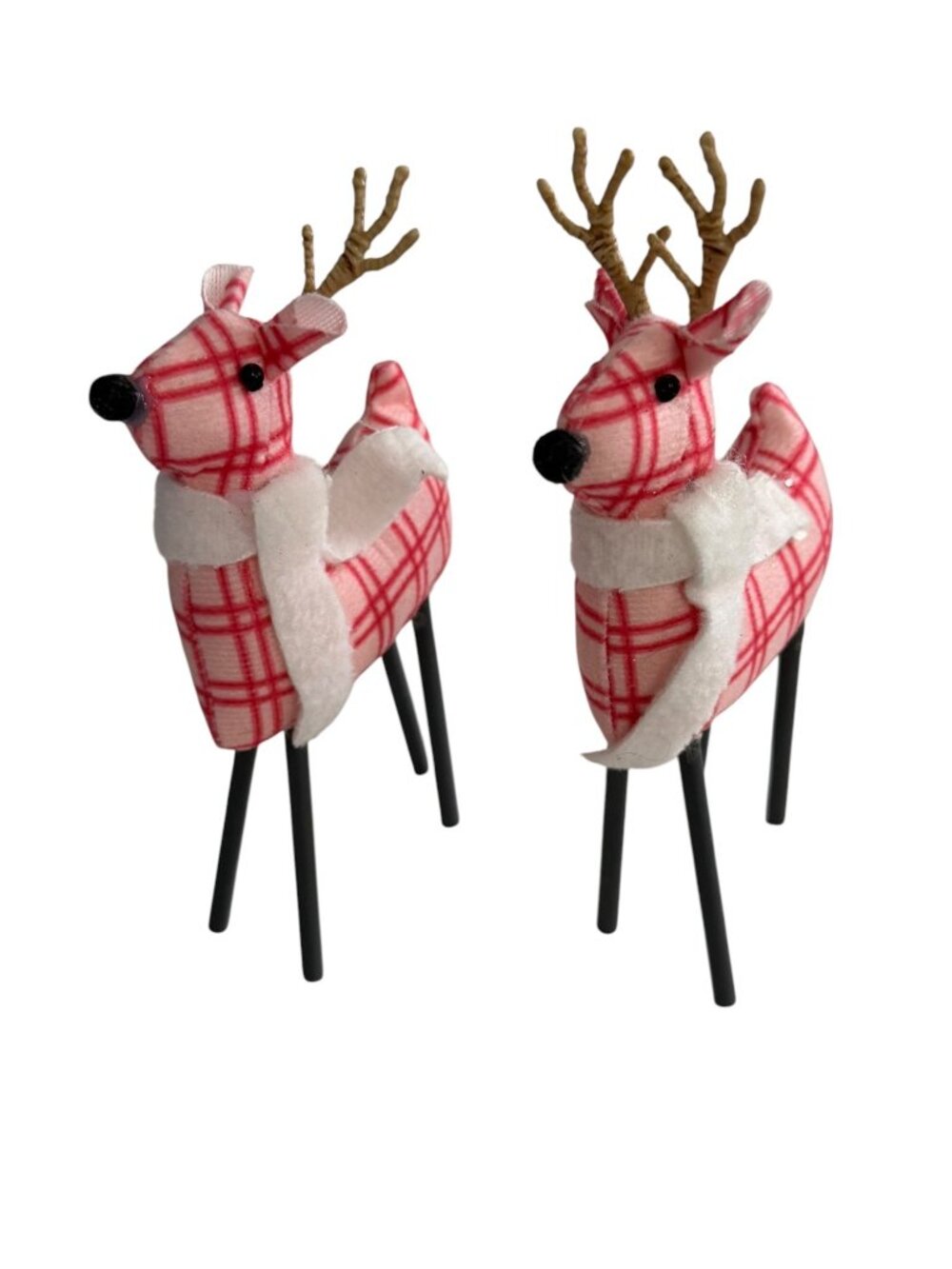 Target 2022 Pink Plaid Reindeer Christmas Figures Pair 6" Fabric Holiday Decor